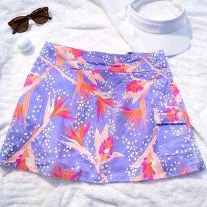 Gingy Golf Skort Purple Tropical Print Built-In Shorts Size L Made in USA